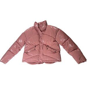 Lily Sidonio Quilted Glossy Pink S Puffer Jacket With Snap Buttons & Zipper
